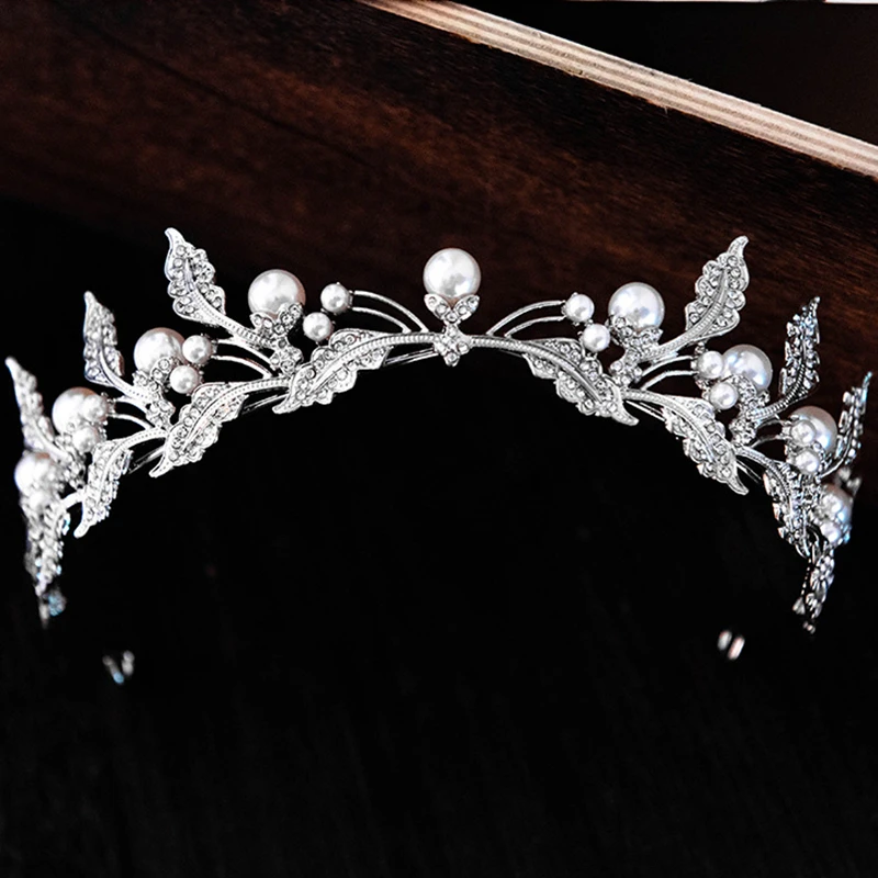 HG11545 europejska i amerykańska korona ślubna rhinestone ślubne ozdoby do włosów aluminiowe liście ślubne nakrycie głowy dla panny młodej