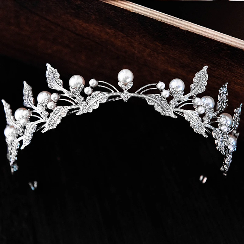 HG11545 European and american bridal crown rhinestone wedding hairpiece alloy leaves wedding headpiece for bride