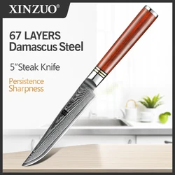 XINZUO 5'' Pro Steak Knife High Carbon Japanese Style VG10 Damascus Steel Kitchen Knives Blade Sharp Knife Kitchen Tools Gift