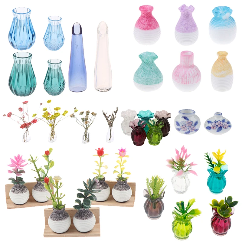 1/5 PCS 1/12 Pflanzen Vase Mini Blume Für Puppe Haus Möbel Dekoration Zubehör Spielzeug Puppenhaus Miniatur Blumentopf Home Decor