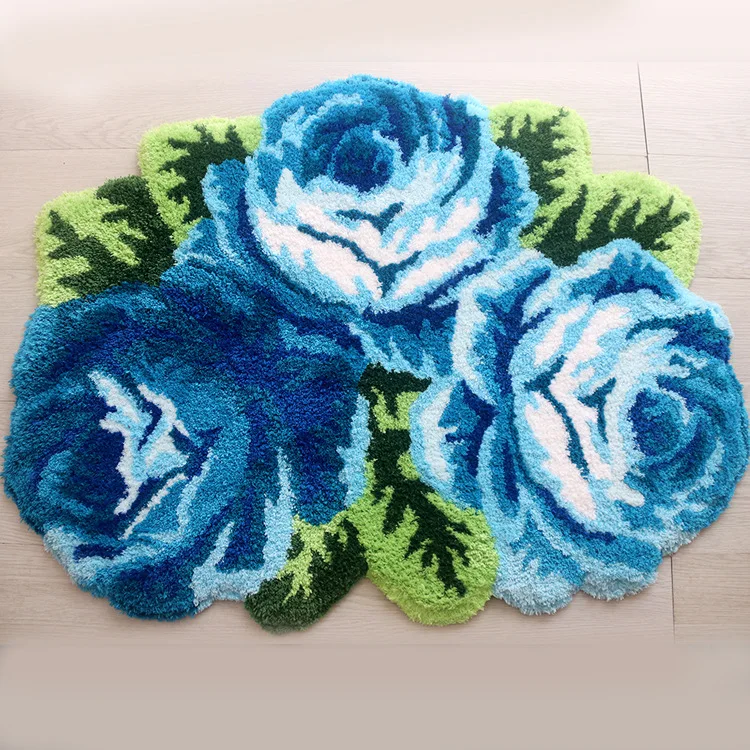 80X60cm Soft Flower Mat Art Rug for Closestool Flocking Pink/Red/Purple/Blue Rose Slip-resistant Carpet for Living Room Bedroom