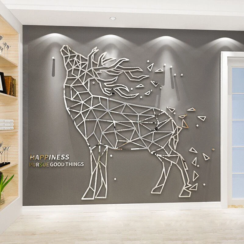 Line splicing Deer Acrylic Mirror Wall stickers Living room 3D DIY Wall stickers Display window Home art wall decor Creative