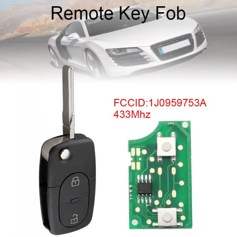 433Mhz 2 Buttons Car Remote Key Fob with ID48 Chip 1J0959753A Fit for VW Volkswagen / Passat / Golf MK4