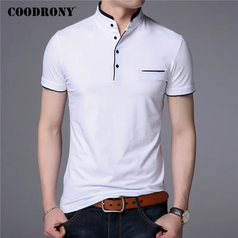 COODRONY Brand Summer Short Sleeve T Shirt Men Cotton Tee Shirt Homme Business Casual Stand Collar T-Shirt Men Clothing C5100S