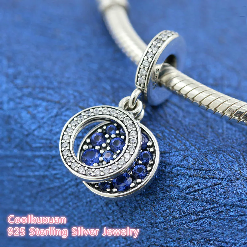 

Sparkling Blue Disc Double Dangle Charm 100% 925 Sterling Silver beads Fits Original Pandora bracelets Jewelry Making