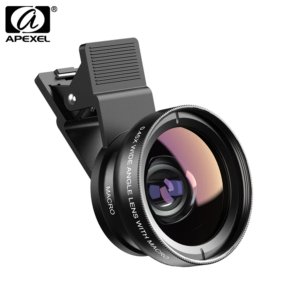 

APEXEL 10 Pcs/lot Wholesale Camera Lens Mobile Phone 0.45x Super Wide Angle + 12.5x Super Macro Lens HD for Phone Drop Shipping