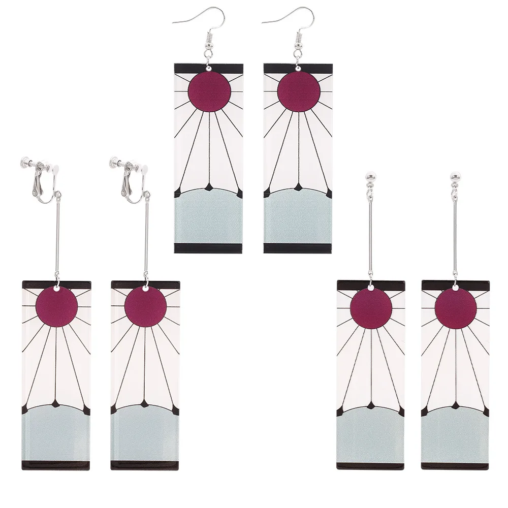 Wholesale 6 Pair Lot Demon Slayer Tanjiro Anime Earrings Kimetsu No Yaiba Hanafuda Earrings