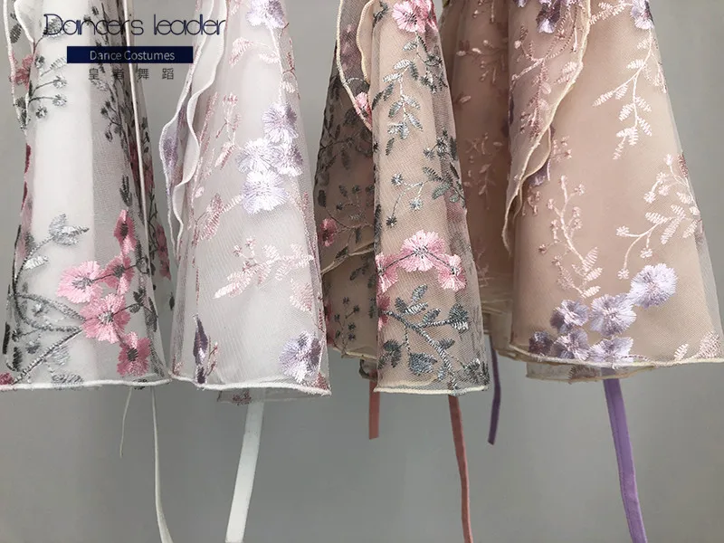 Falda corta de Ballet para mujer, Falda de baile bordada de doble capa con flores grandes, falda de práctica de gimnasia, falda Lírica de Ballet para adultos