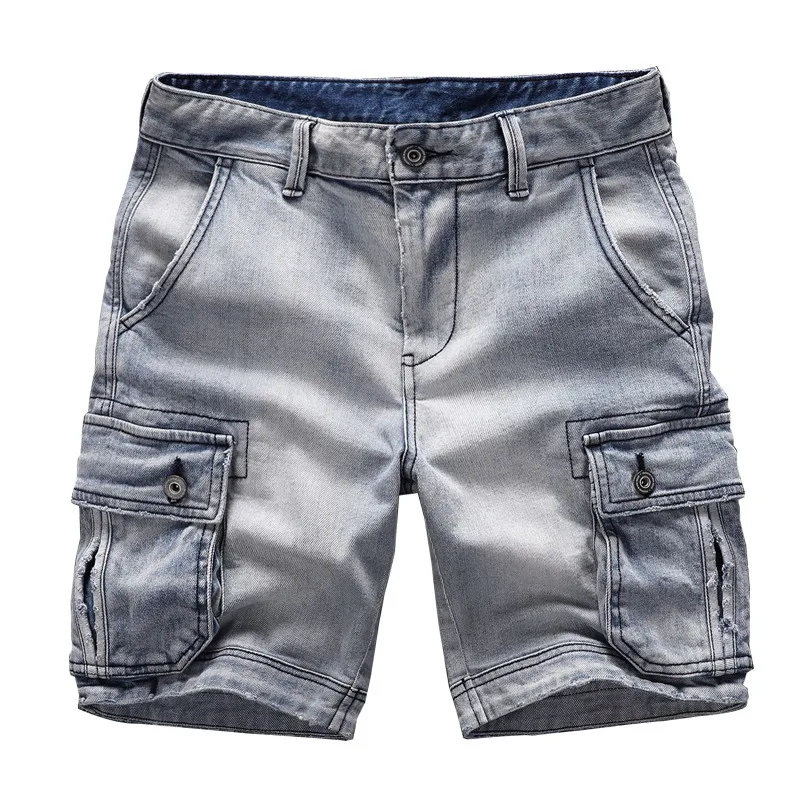 

MORUANCLE Mens Vintage Cargo Denim Shorts With Pockets Washed Straight Short Jeans For Man Casual Tactical Jeans Shorts