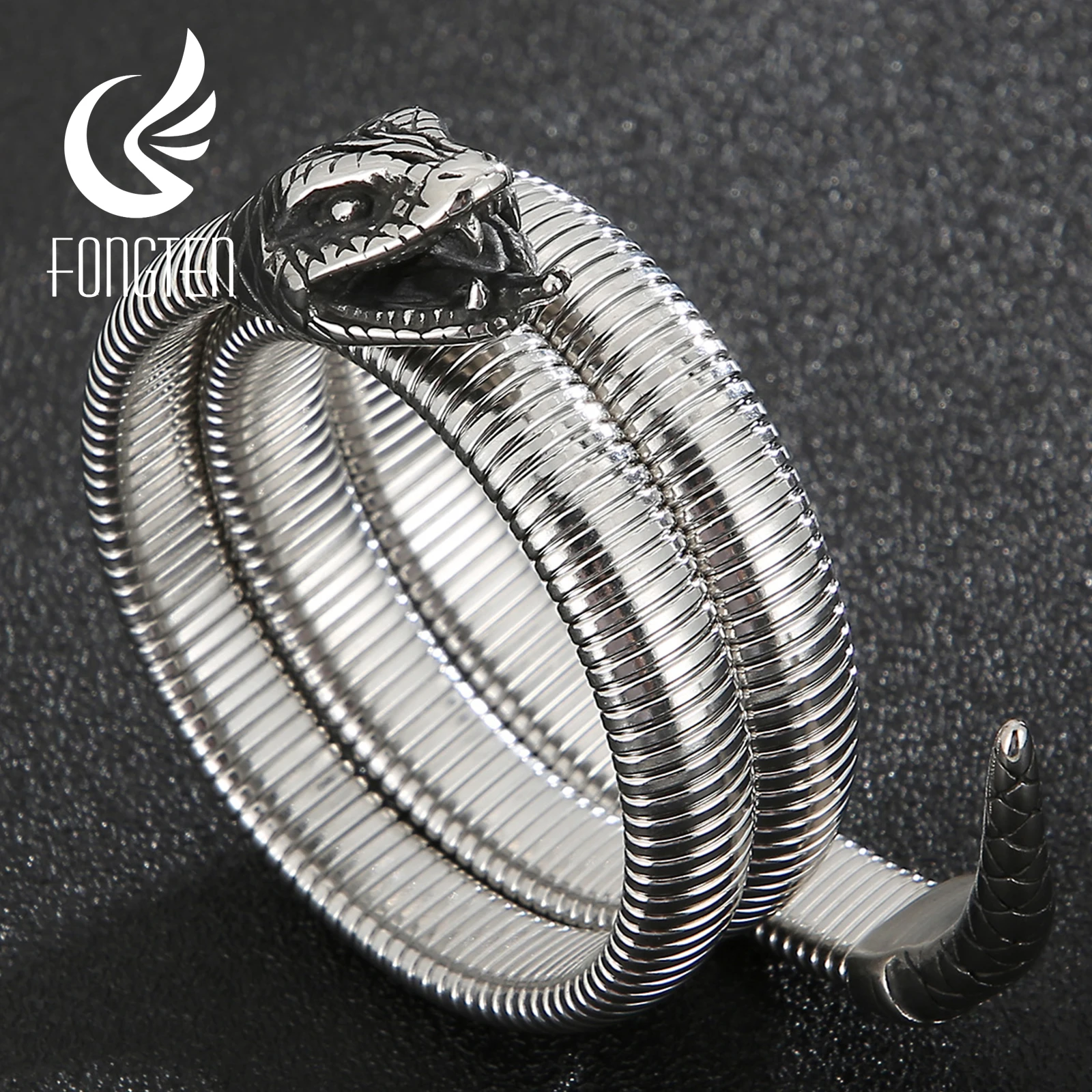 Fongten Snake Chain Men Bracelets Stainless Steel Animal Male Bracelet Bangle Gothic Silver Color Jewelry