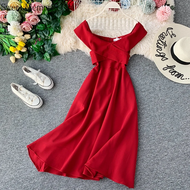 2021 Elegante Vrouwen Jurken Casual Party Vestidos Zwart Geel Vintage Jurk Ruches Sexy Off Shoulder Zomer Herfst Vestido