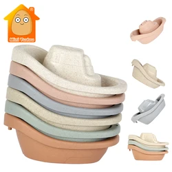 6PCS Baby Stacking Cup Toy Folding Boat Shape Tower Bathing Shower Swimming Pool Play Water Kit Educational Toys For Infant Gift