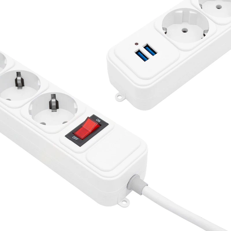 Network Filter 10A 2500W  Power Strip Switch EU Plug Sockets With 2M Extension Cord Surge Protector 2 USB Charging 4 AC Outlets