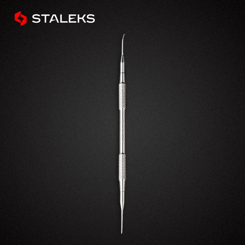 

1pc STALEKS Stainless Steel PE-60-4 Nail Cuticle Pusher Elbow And Straight Double Head Nail Stitch Push Pedicure Nail Art Tool