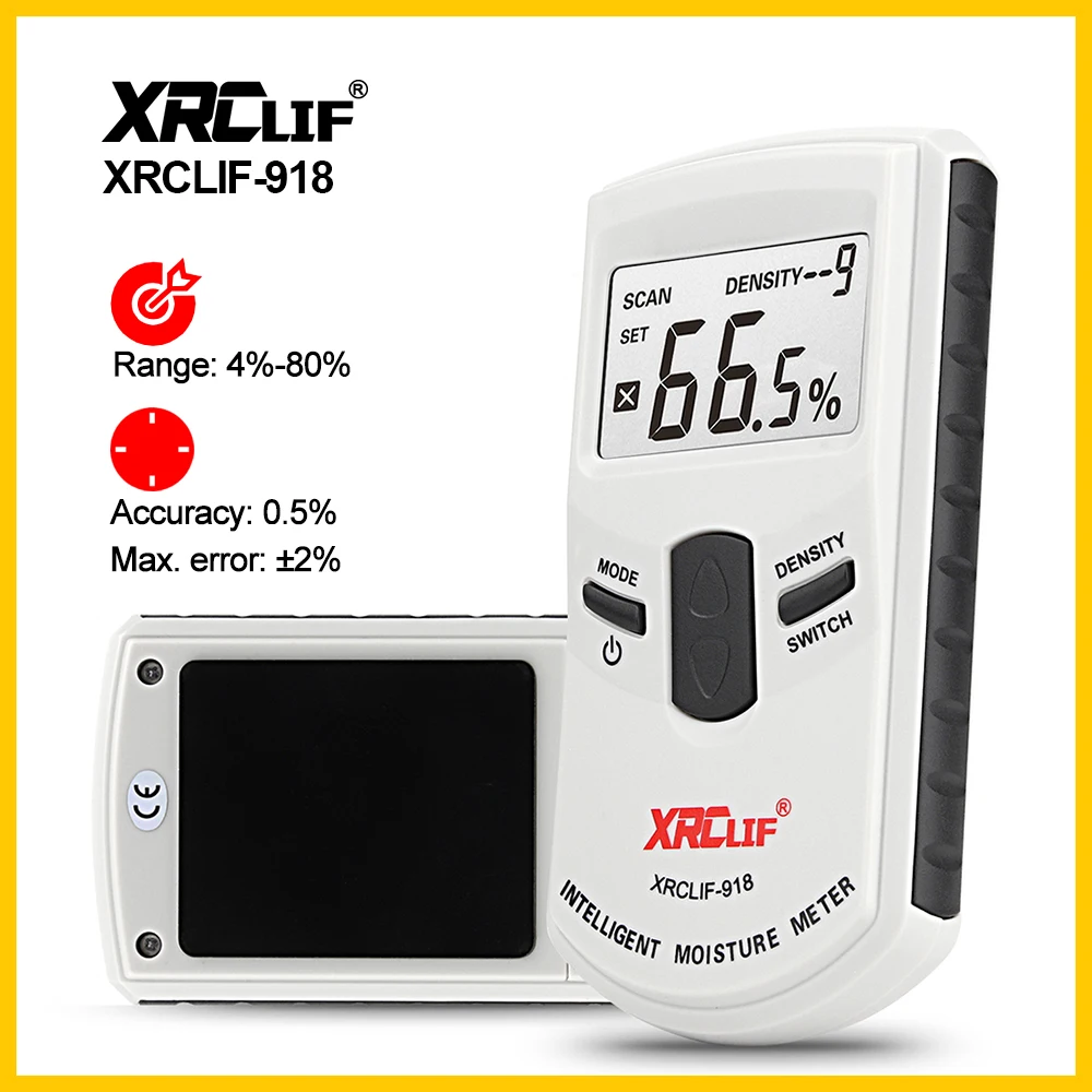 

XRCLIF Inductive Moisture Meter for Wood Digital Pinless Hygrometer Damp detector Humidity Measuring MD918 4~80%