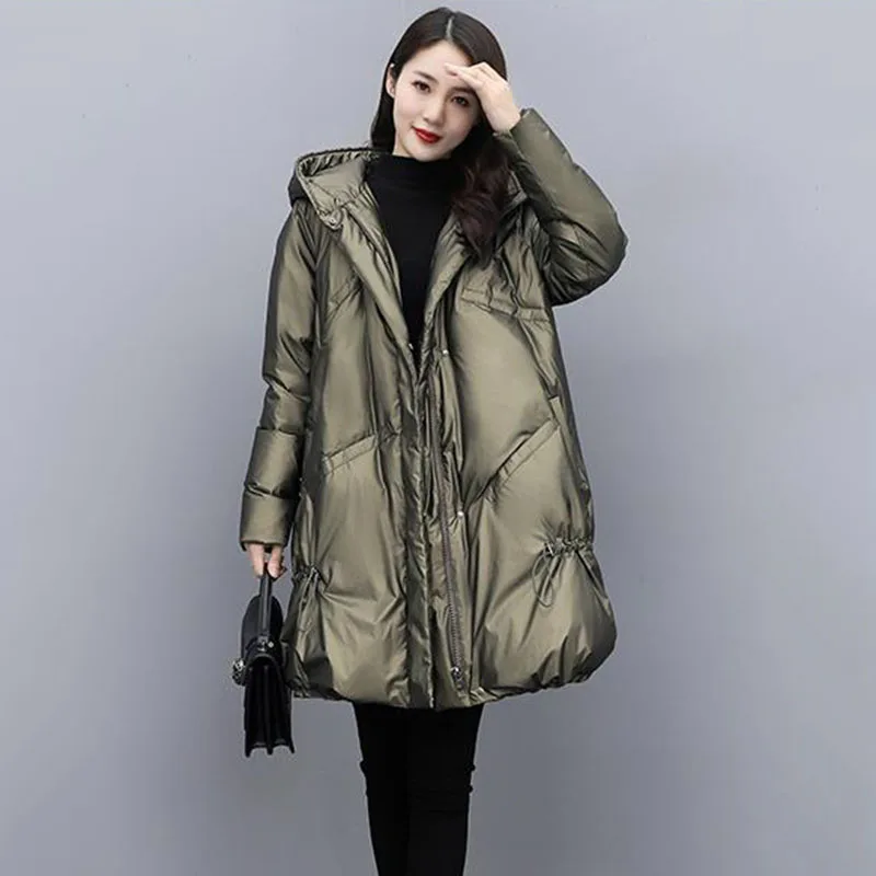 New Women's Down Cotton Jacket Casual Hooded Parka Overcoat Long Winter Cold Warm Cotton Padded Coat Windproof Outerwear 85kg