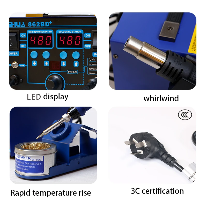 Wysoka moc regulowana temperatura objętość powietrza gorąca wiatrówka stacja lutownicza BGA stacja lutownicza ESD SMD PCB stacja lutownicza BGA