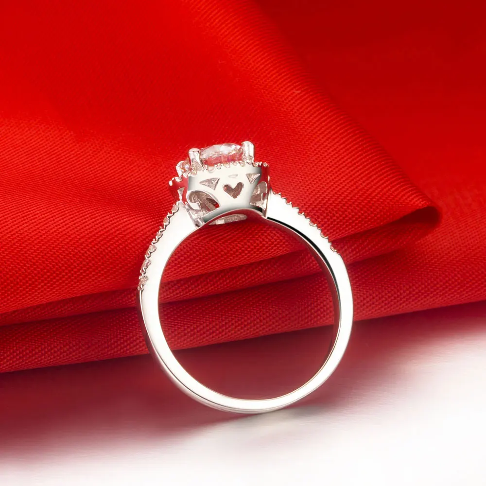 Test positiv echtes Weißgold AU585 Ring 1CT Moissanit Schmuck Jahrestag Schmuck Ring Halo Verlobung für Frauen – Detail 9