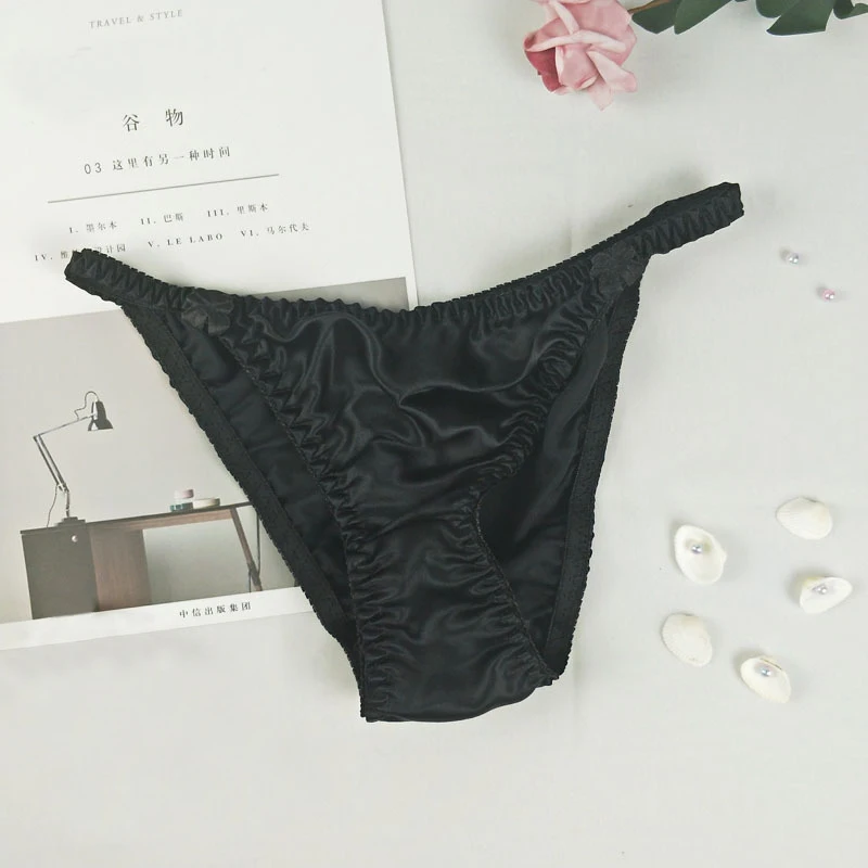 M-2XL 6Colors Flower Low Waist Really Silk Panties Breathable Smooth Comfortable Women Solid Brief Lingerie