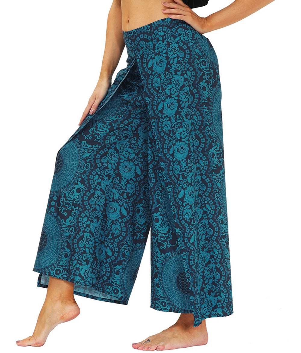 Women’s Split Pants with Wide Leg Training Yoga Pants, Hippie Bohemian Loose Palazzo Aladdin Pants Casual Trousers