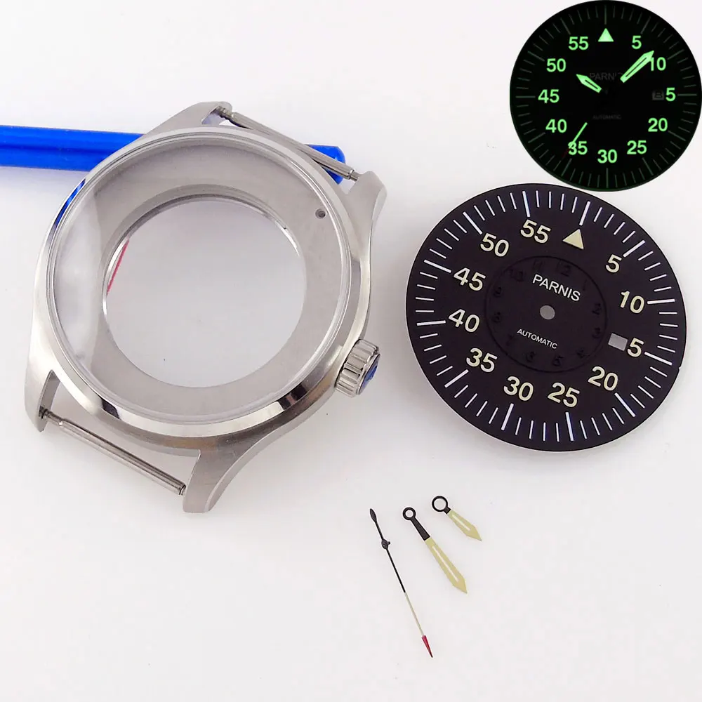 

42mm Sapphire Watch Case+Dial+Hands Parnis Brand Date Window For Miyota 8215 821A 8205 Mingzhu/DG 2813 Movement