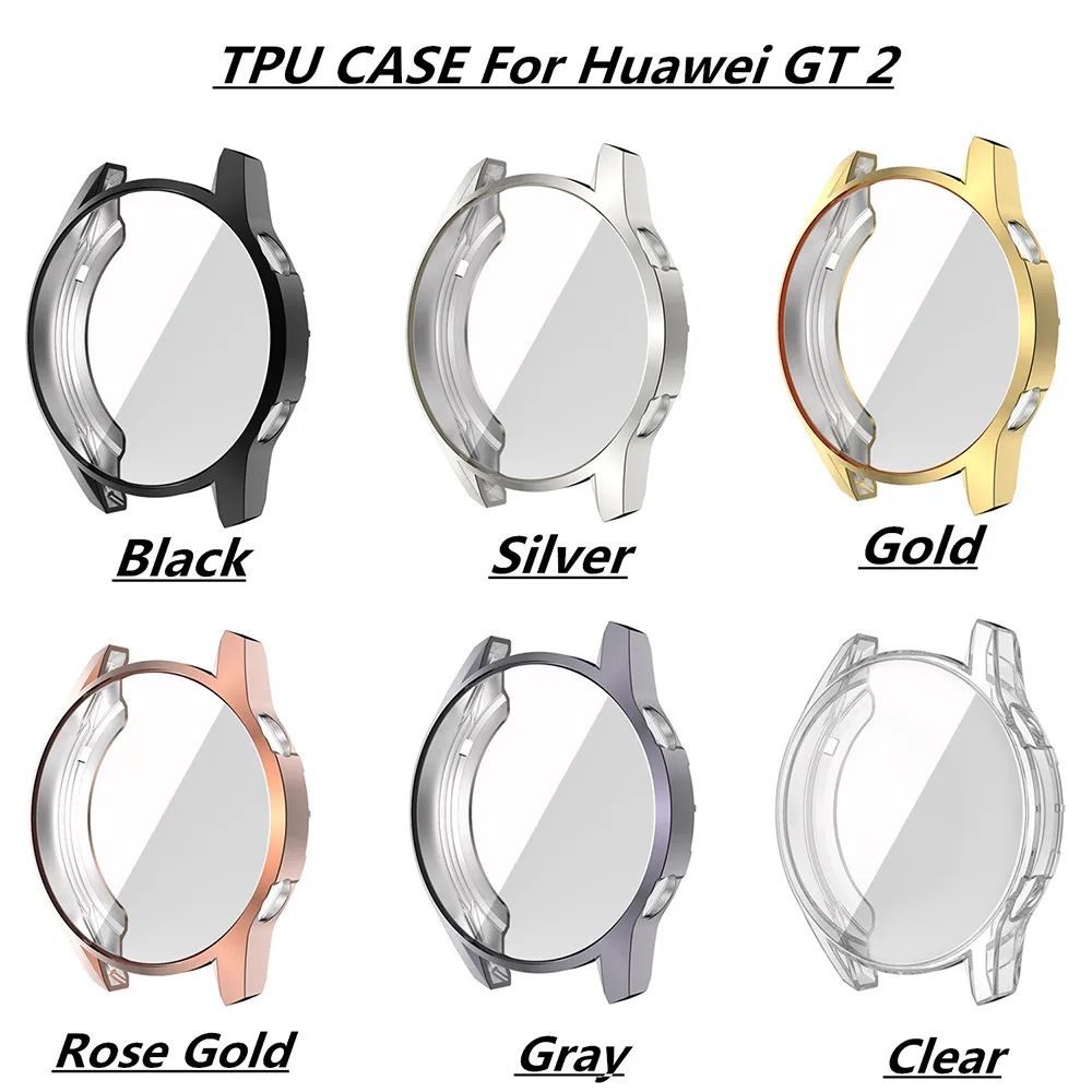 Huawei watch GT 2 46mm 스트랩 밴드 Watch GT / GT2 용 TPU 케이스, 46mm 소프트 도금 올 어라운드 스크린 프로텍터 커버 범퍼 케이스