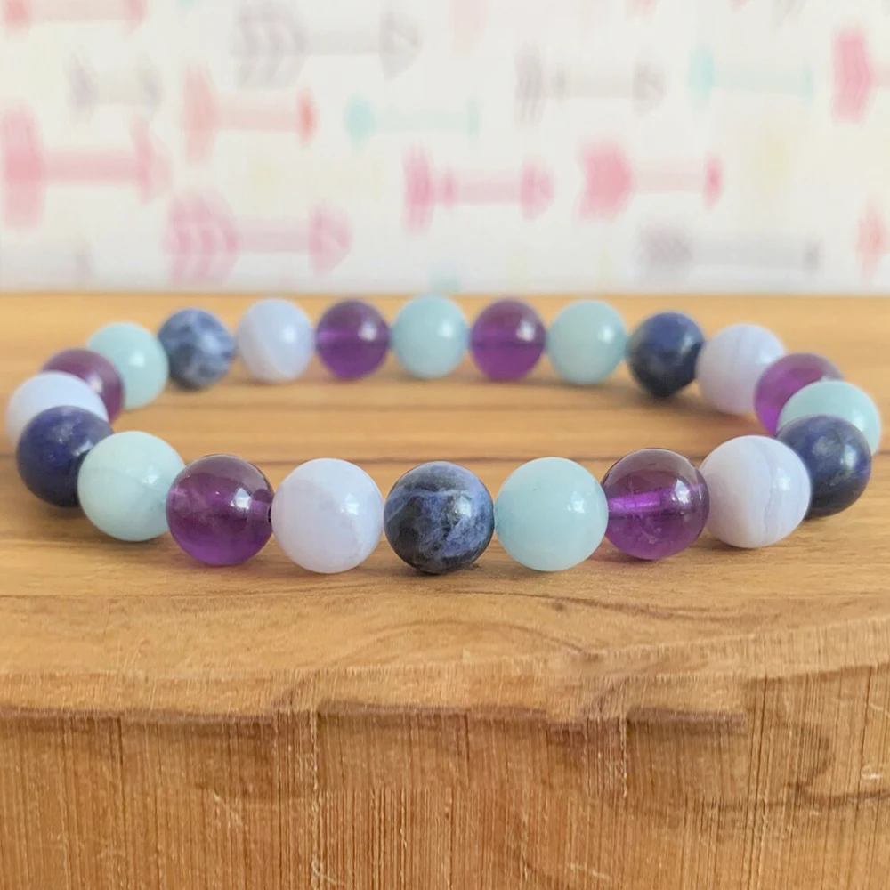 MG1274 New Design Air Element Wrist Mala Bracelet Blue Lace Agate Sodalite Amethyst Bracelet Five Elements Yoga Mala Jewelry