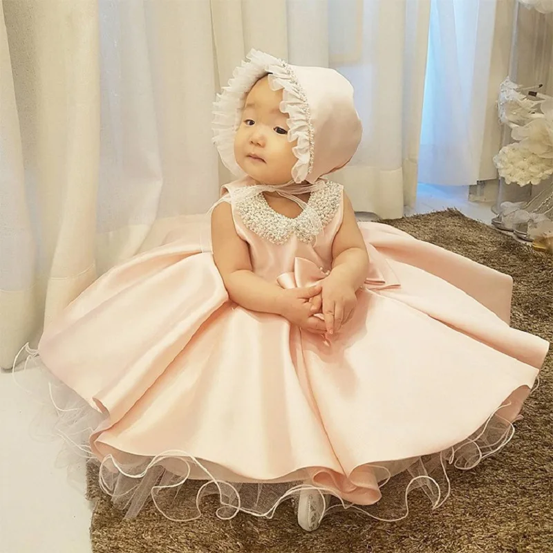 Baby Girl Princess Dress Pearl Collar Infant Toddler Girl Vintage Vestido Bow Costume Party Birthday Ball Gown Baby Clothes 1-7Y