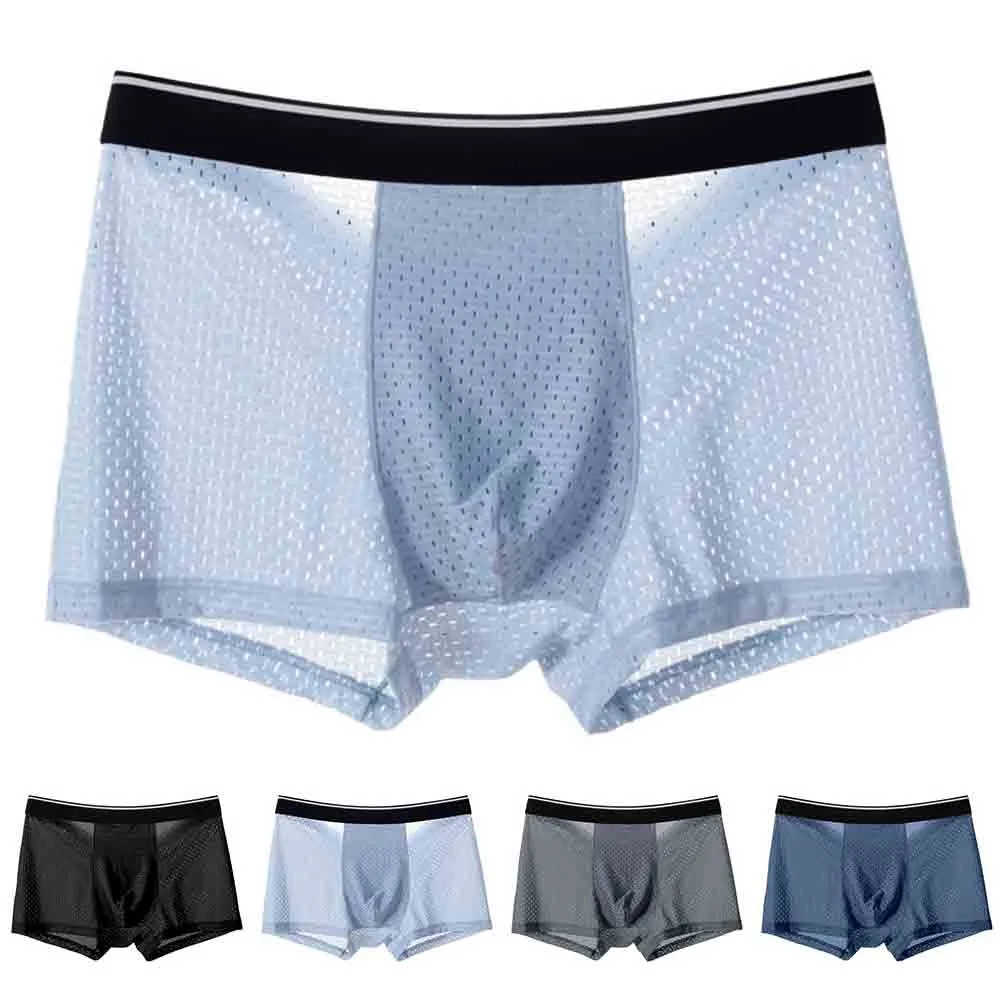 

Men Ice Silk Modal Boxer Shorts U Convex Pouch Underwear Mesh Sexy Breathable Transparent Boxer Briefs Panties Мужские