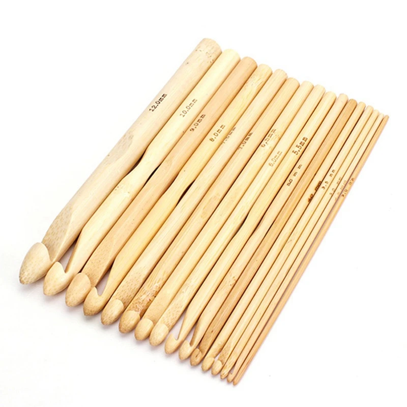 

16 Pcs Crochet Needles Knit In Wood Knitting Wool 2.0 Mm - 12.0 Mm Crochet Hook