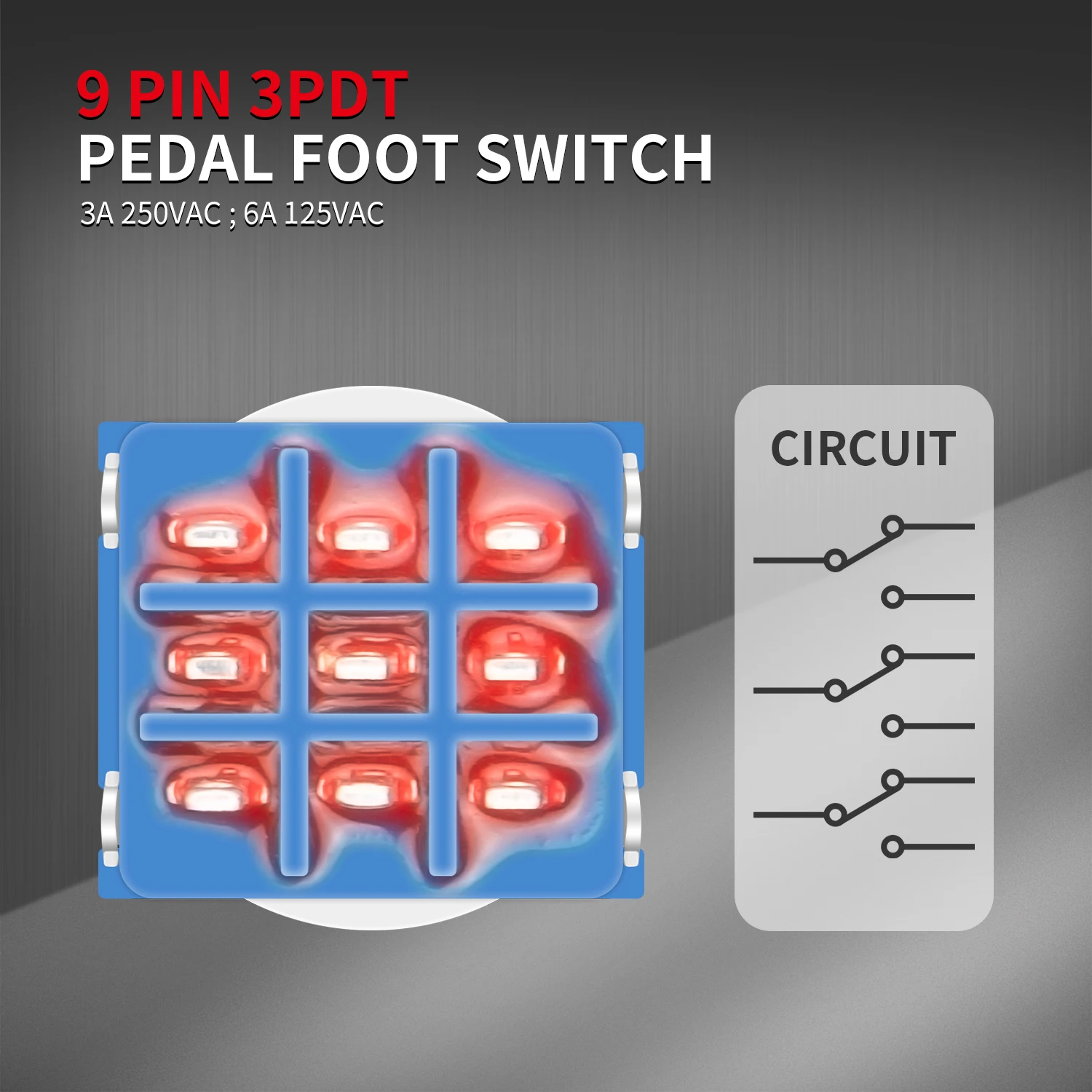 10PCS 3PDT Guitar Effects Stomp Switch Guitar Foot Switches 9 Pin Latching Push Button Switch ON-ON With Solder Terminal