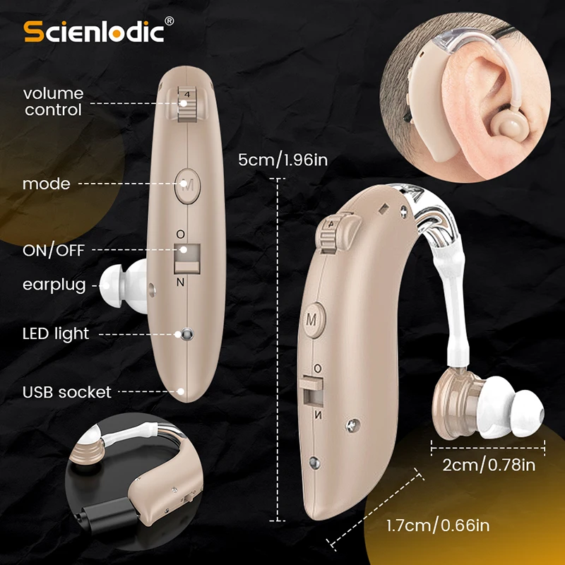 Hearing Aid Ear Sound Amplifier BTE Rechargeable Hearing Aids Adjustable Sound Hearing Amplifier for Elderly Hearing Loss