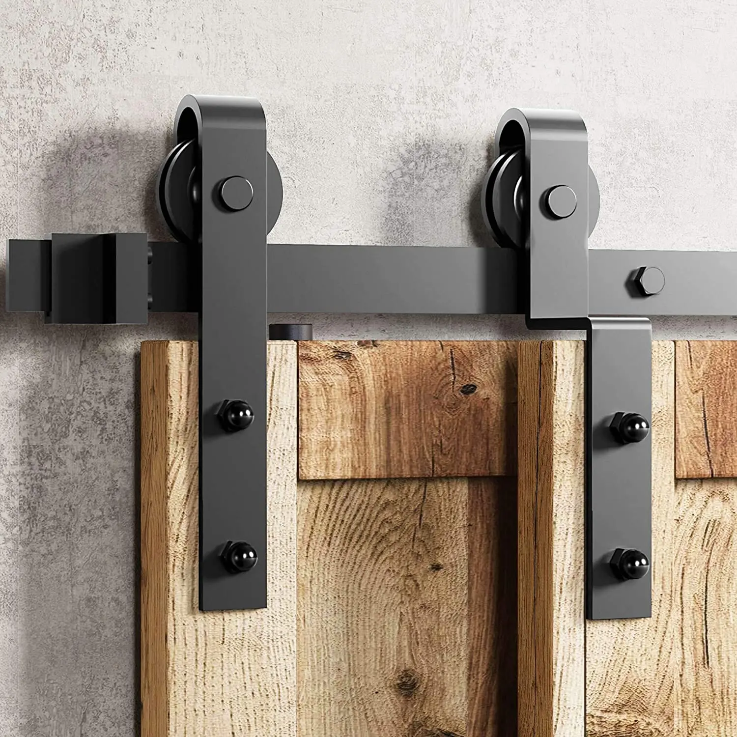 6/6.6FT Bypass Sliding Barn Door Hardware Kit Rustic Single Track for Double Doors with Classic Design Rollers