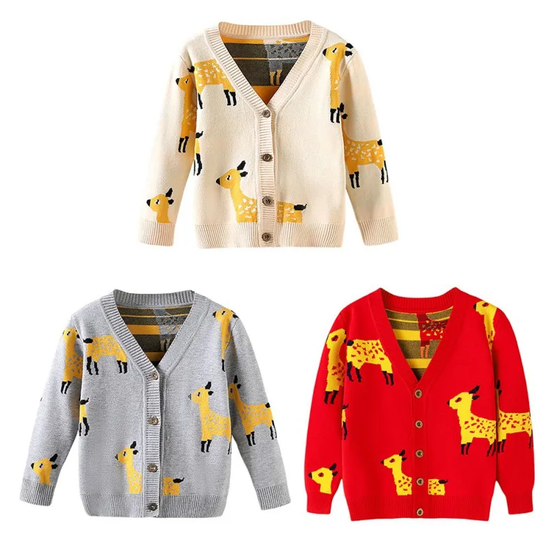 Children Spring And Autumn Excavator Printed Cardigan Sweaters Deer Sweater Alligator Prints Sweaters Christmas Deer  Kids Cloth