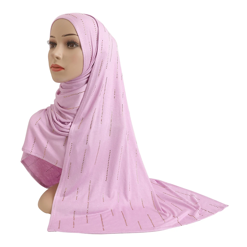 H205 Modal Cotton Jersey Soft Long Scarf With Rhinestones Rectangular Hijab Lady\'s Headscarf Shawl Women\'s Bonnet Hat Caps