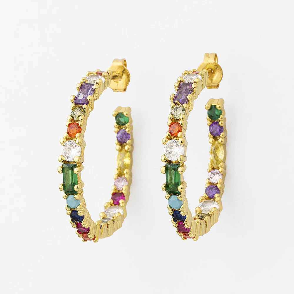 Women's Copper Zircon Big Circle Hoop Rainbow Earrings