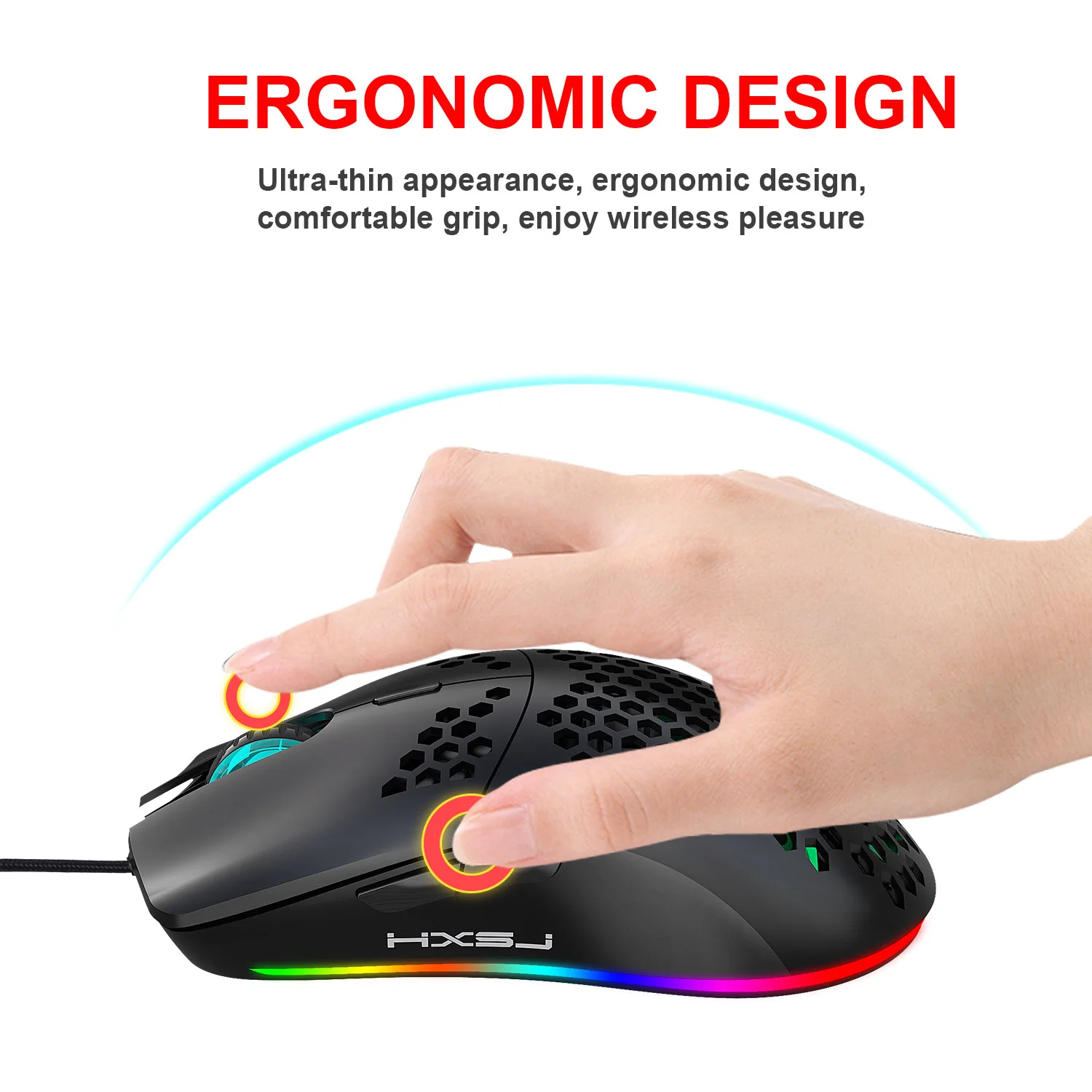 HXSJ J900 Mouse da gioco con cavo, 6400 DPI, nero HXSJ J900 Mouse da gioco con cavo, 6400 DPI, nero