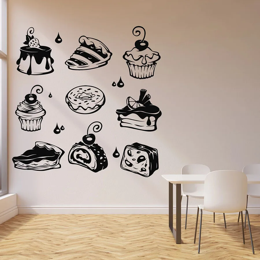 

Sweet Cake Wall Decal Muffin Cupcake Pie Dessert Bakery Baking Interior Decor Vinyl Window Door Stickers Delicious Mural M965