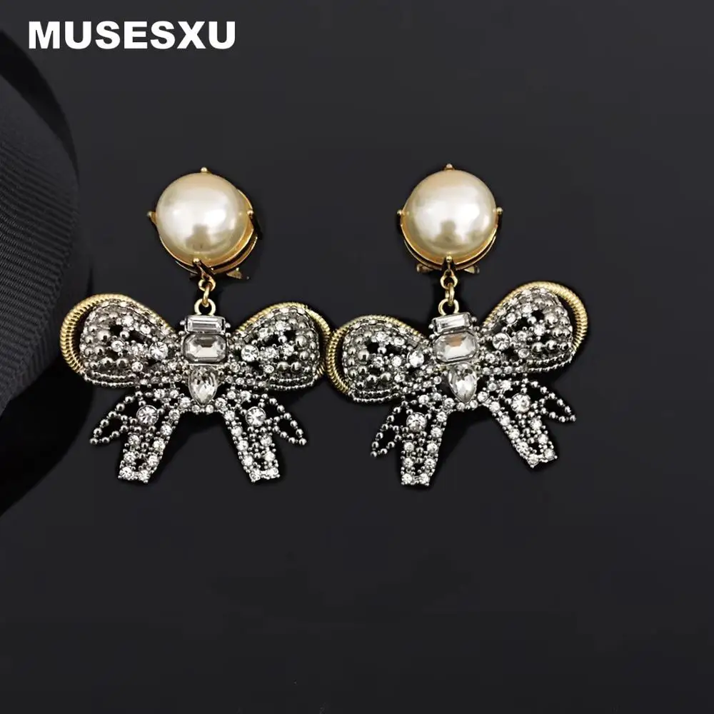 

Fashion jewelry & Accessories New Girl's Lovely Bow Crystal Earrings Pearl Ear Clip For Women's party Festival wedding gift