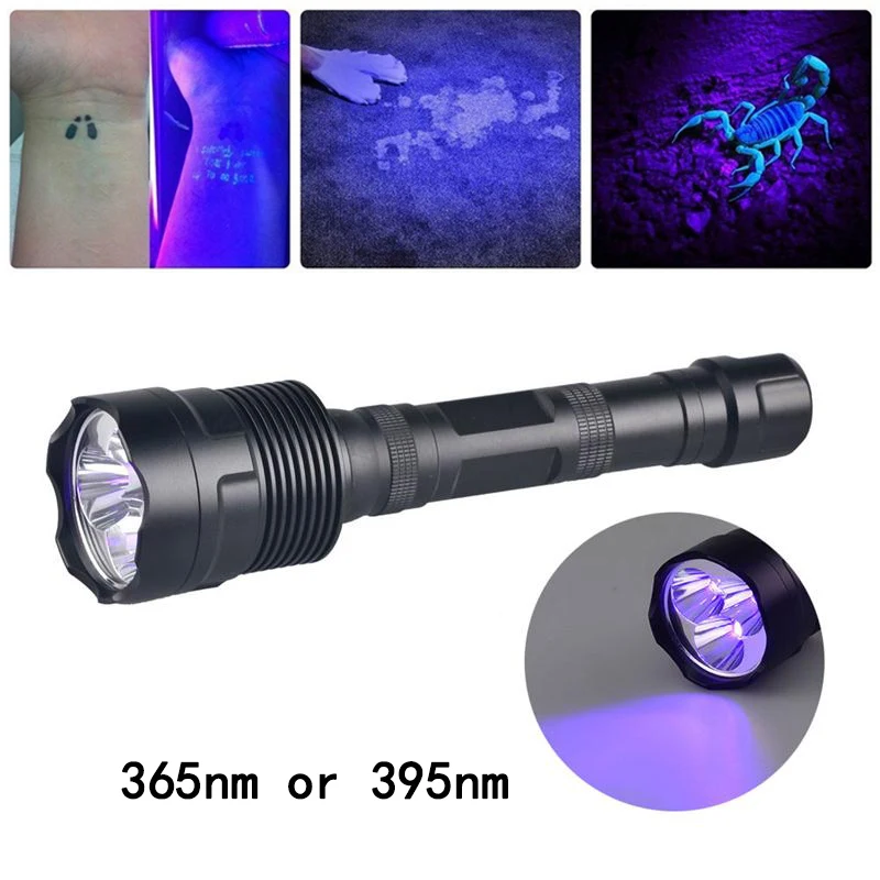 Topcom Powerful 18w 365nm 395nm LED UV Flashlight 3 LED Ultraviolet Lantern Hard Light UV Torch With Black Filter Catch Scorpion