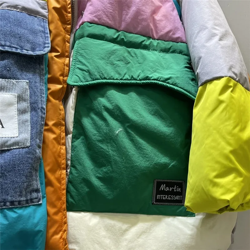 Chaquetas de plumón de mezclilla empalmadas para mujer, abrigo de algodón con cremallera y bolsillo grande, Parkas femeninas de alta calidad, moda