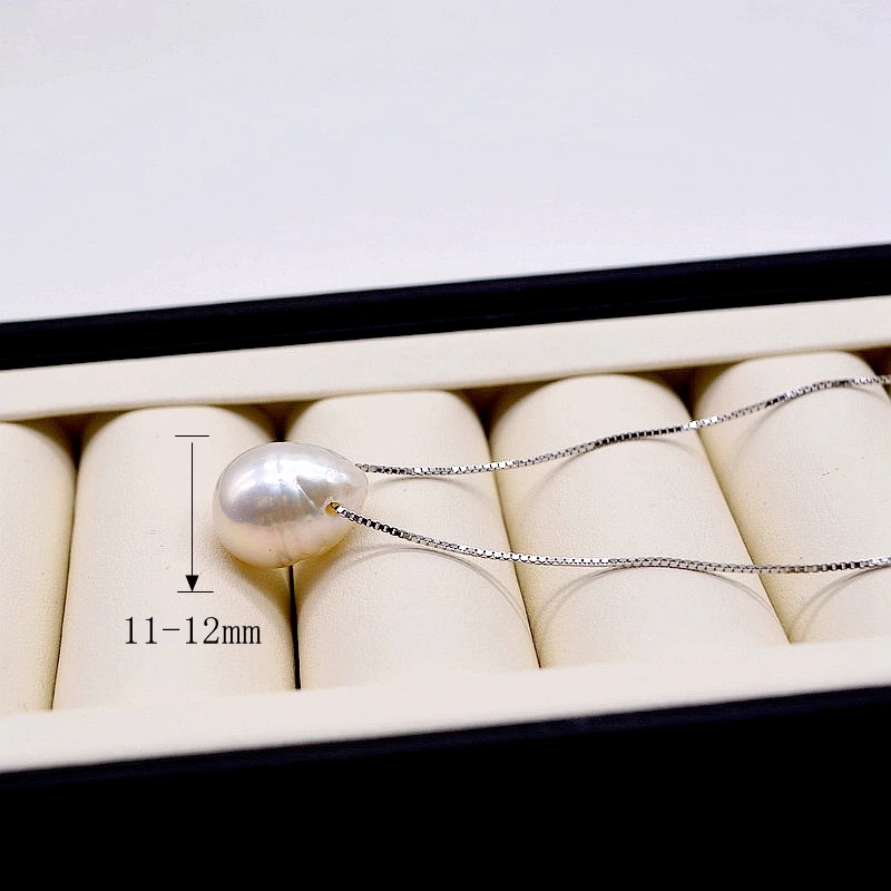 Women\'s Pendant Necklace Natural Freshwater Pearl Silver Necklace 11-12mm White Baroque Water Drop Pendant Necklace for Girls