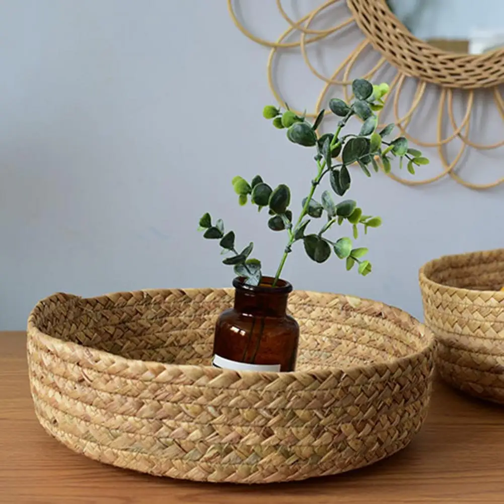 Round Storage Basket Useful Multi-Functional Sundries Fruit Holder Straw Woven Basket Universal Kitchen Storage Baskets Supplies