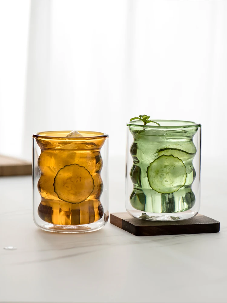 

Ins Popular Unique Heat-resistant Double Wall Glass Coffee Cup Whiskey Glass Cup Milk Cup verre double paroi tasse double paroi