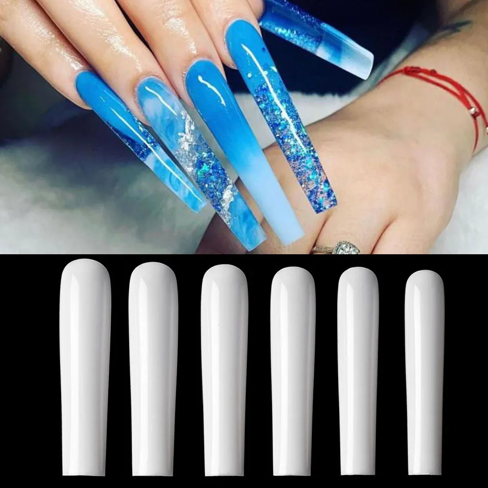 

120pcs/Bag XXXL No C-Curve Ballerina Coffin Nail Tips Clear/Natural Super Long Press On Nails Art Full Cover 3XL False Nails