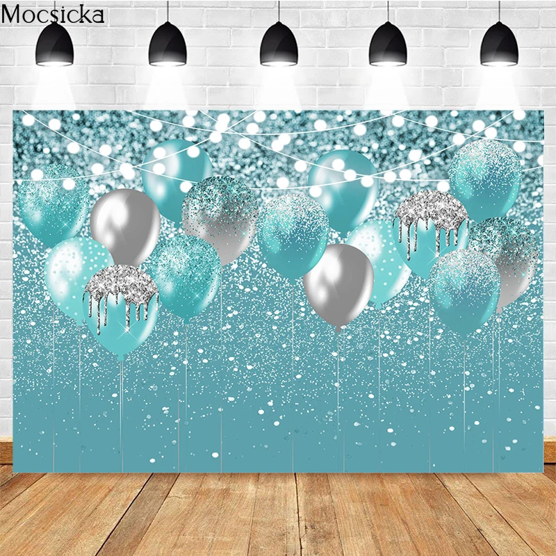 

Mocsicka Birthday Photography Backdrops Children Portrait Wallpaper Decoration Green Balloons Background