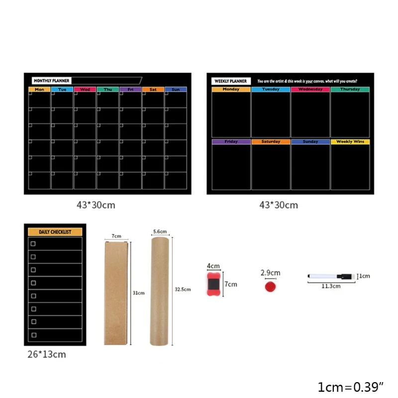 พรีเมี่ยมใหม่กระดานดำแม่เหล็กสำหรับตู้เย็นตู้เย็นกระดานดำสีดำคราบฟรีเครื่องหมาย-Do Lists Board Weekly Planner