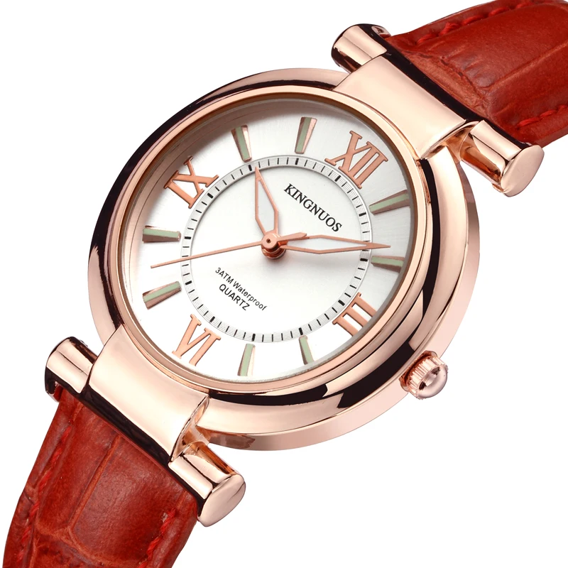 Reloj deportivo de lujo para mujer, pulsera elegante de cuarzo, resistente al agua hasta 30 m, con correa de cuero genuino