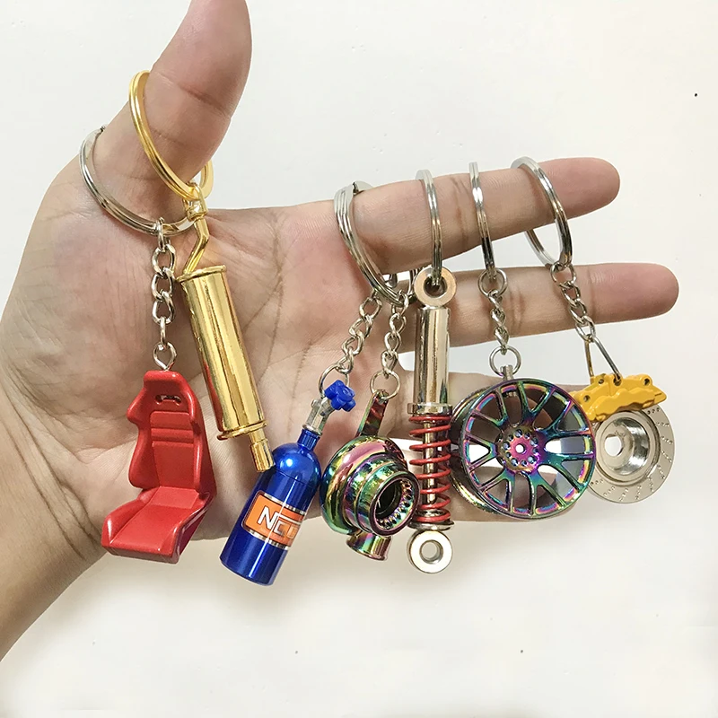 Creative gift car metal keychain turbo gear hub pendant brake disc shock absorber Pendant