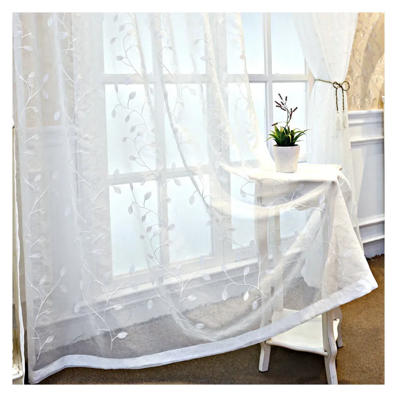 Modern Embroidered White Voile Curtains for Living Room Leaves Tulle Fabrics Bedroom Window Treatment Custom Drapes Kitchen
